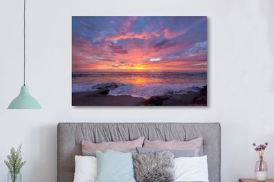 Leinwandbilder - 150x100 cm - Strand - Meer - Sonnenuntergang (Gr. 150x100 cm)