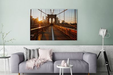 Leinwandbilder - 120x80 cm - Brooklyn Bridge in New York bei Sonnenuntergang