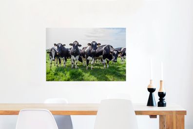 Glasbilder - 90x60 cm - Kühe - Licht - Frühling (Gr. 90x60 cm)