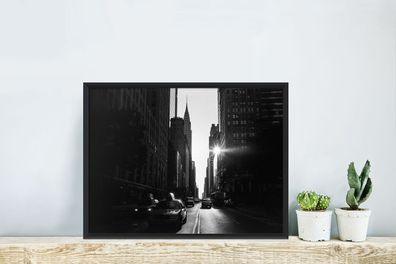 Poster - 30x20 cm - Eine ruhige Straße in New York in schwarz und weiß (Gr. 30x20 cm)