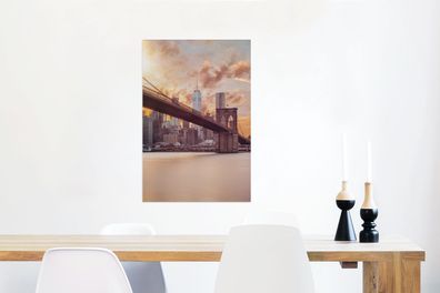 Glasbilder - 60x90 cm - Brooklyn Bridge und die New Yorker Skyline bei Sonnenuntergan