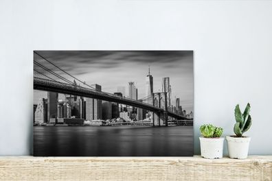 Glasbilder - 30x20 cm - Brooklyn Bridge und die New Yorker Skyline in schwarz-weiß