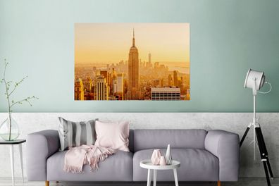 Glasbilder - 120x80 cm - Goldenes Glühen über New York (Gr. 120x80 cm)