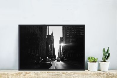 Poster - 60x40 cm - Eine ruhige Straße in New York in schwarz und weiß (Gr. 60x40 cm)