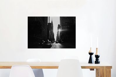 Glasbilder - 60x40 cm - Eine ruhige Straße in New York in schwarz und weiß