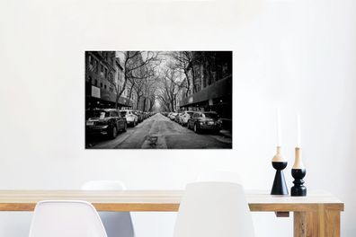 Leinwandbilder - 90x60 cm - Geparkte Autos in New York - schwarz und weiß