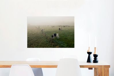 Glasbilder - 60x40 cm - Kühe - Nebel - Friesland (Gr. 60x40 cm)
