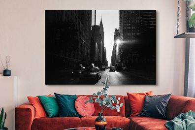 Leinwandbilder - 150x100 cm - Eine ruhige Straße in New York in schwarz und weiß