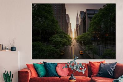 Glasbilder - 150x100 cm - Straße von New York am Morgen (Gr. 150x100 cm)