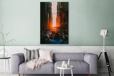 Leinwandbilder - 90x140 cm - Belebte Straßen in New York bei Sonnenuntergang