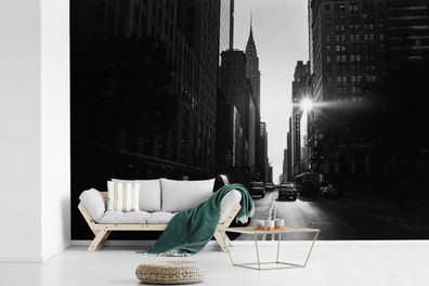 Fototapete - 390x260 cm - Eine ruhige Straße in New York in schwarz und weiß
