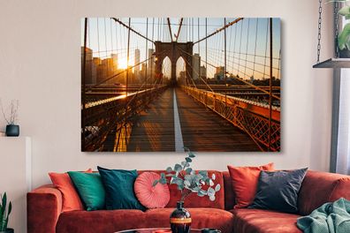 Leinwandbilder - 150x100 cm - Brooklyn Bridge in New York bei Sonnenuntergang