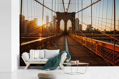 Fototapete - 600x400 cm - Brooklyn Bridge in New York bei Sonnenuntergang