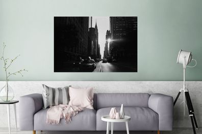 Glasbilder - 120x80 cm - Eine ruhige Straße in New York in schwarz und weiß