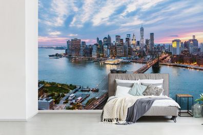 Fototapete - 600x400 cm - Skyline von New York an der Brooklyn Bridge