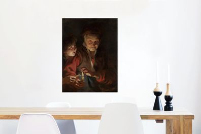Glasbilder - 60x80 cm - Alte Frau und Junge mit Kerzen - Gemälde von Peter Paul Ruben