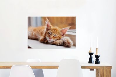 Glasbilder - 90x60 cm - Orangefarbene Maine Coon Katze liegt auf der Fensterbank
