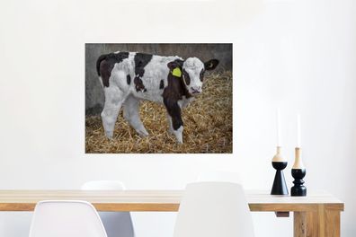 Glasbilder - 80x60 cm - Kuh - Stroh - Kalb - Tiere (Gr. 80x60 cm)