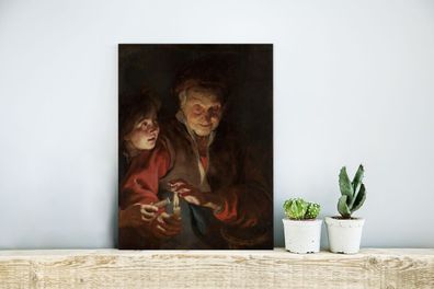 Glasbilder - 30x40 cm - Alte Frau und Junge mit Kerzen - Gemälde von Peter Paul Ruben