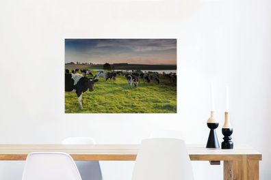Glasbilder - 60x40 cm - Kuh - Gras - Sonnenuntergang (Gr. 60x40 cm)