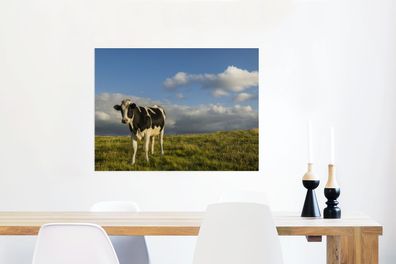 Glasbilder - 80x60 cm - Kuh - Schwarz - Weiß - Gras (Gr. 80x60 cm)