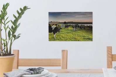 Leinwandbilder - 30x20 cm - Kuh - Gras - Sonnenuntergang (Gr. 30x20 cm)