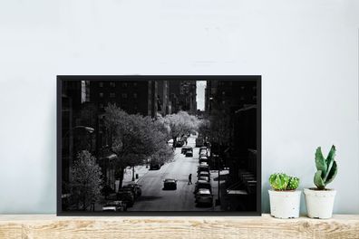 Poster - 60x40 cm - Ruhige Straße in New York in schwarz und weiß (Gr. 60x40 cm)
