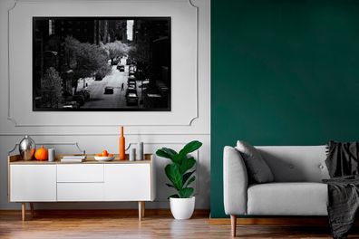 Poster - 120x80 cm - Ruhige Straße in New York in schwarz und weiß (Gr. 120x80 cm)