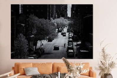 Glasbilder - 150x100 cm - Ruhige Straße in New York in schwarz und weiß