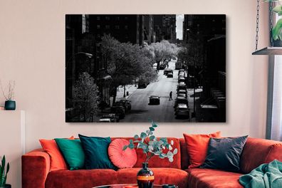 Leinwandbilder - 150x100 cm - Ruhige Straße in New York in schwarz und weiß