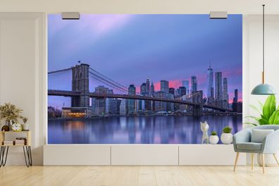 Fototapete - 450x300 cm - New York hinter der Brooklyn Bridge (Gr. 450x300 cm)