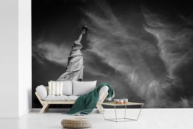 Fototapete - 330x220 cm - Freiheitsstatue in New York in schwarz und weiß