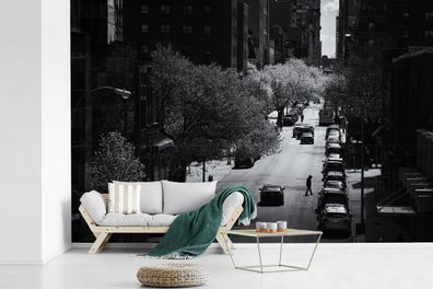 Fototapete - 600x400 cm - Ruhige Straße in New York in schwarz und weiß