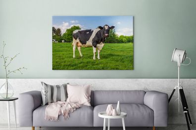 Leinwandbilder - 140x90 cm - Kuh - Gras - Tiere (Gr. 140x90 cm)
