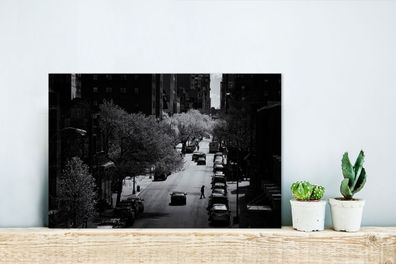 Glasbilder - 30x20 cm - Ruhige Straße in New York in schwarz und weiß (Gr. 30x20 cm)