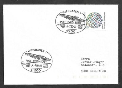 Schiffspost BRD 500 Jahre Post Post Expo Schiff Stempel Wiesbaden 4.7.90