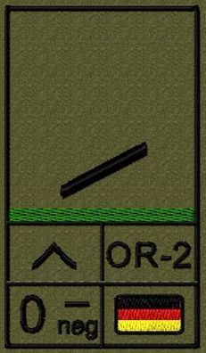 Bundeswehr Rangabzeichen Gefreiter mit NATO Rangcode, Grüner Litze und Blutgruppe