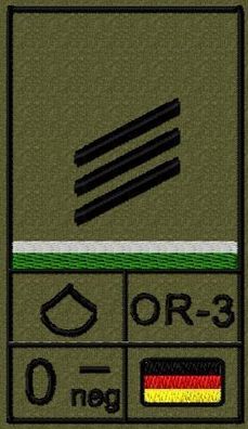 Bundeswehr Rangabzeichen Klett mit Grüner Litze, Blutgruppe, Hauptgefreiter OA