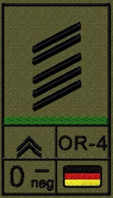 Bundeswehr Rangabzeichen Klett mit Grüner Litze, Blutgruppe, Oberstabsgefreiter