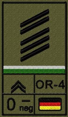 Bundeswehr Rangabzeichen Klett mit Grüner Litze, Blutgruppe, Oberstabsgefreiter OA