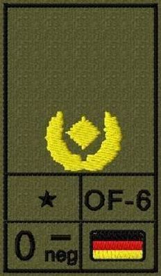 Bundeswehr Rangabzeichen mit NATO Rangcode und Blutgruppe, Heer, Brigadegeneral