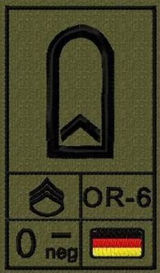 Bundeswehr Rangabzeichen mit NATO Rangcode und Blutgruppe, Heer, Feldwebel