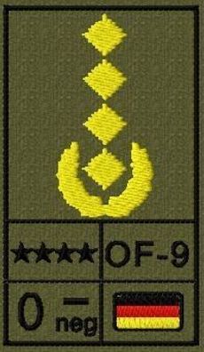 Bundeswehr Rangabzeichen mit NATO Rangcode und Blutgruppe, Heer, General