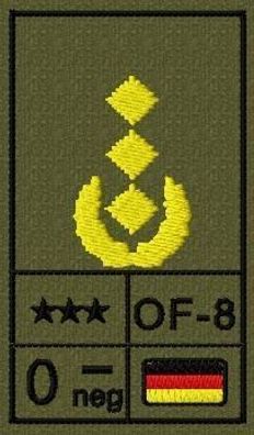 Bundeswehr Rangabzeichen mit NATO Rangcode und Blutgruppe, Heer, Generalleutnant