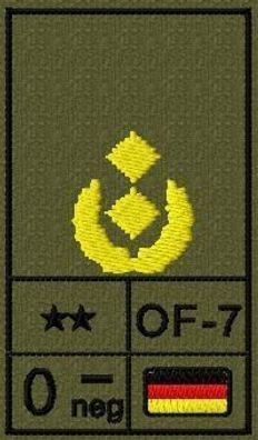 Bundeswehr Rangabzeichen mit NATO Rangcode und Blutgruppe, Heer, Generalmajor
