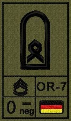 Bundeswehr Rangabzeichen mit NATO Rangcode und Blutgruppe, Heer, Hauptfeldwebel