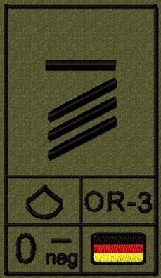 Bundeswehr Rangabzeichen mit NATO Rangcode und Blutgruppe, Heer, Hauptgefreiter UA