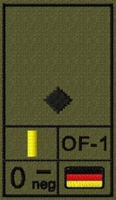 Bundeswehr Rangabzeichen mit NATO Rangcode und Blutgruppe, Heer, Leutnant