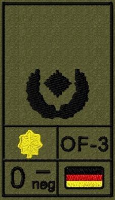 Bundeswehr Rangabzeichen mit NATO Rangcode und Blutgruppe, Heer, Major