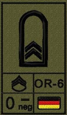 Bundeswehr Rangabzeichen mit NATO Rangcode und Blutgruppe, Heer, Oberfeldwebel